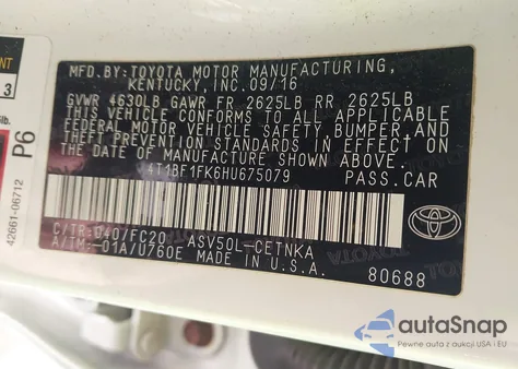 2017 Toyota Camry Le from USA, damaged, VIN 4T1BF1FK6HU675079